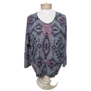 Silvergate Womens M Tribal Knit Top Sweater Shirt mid sleeve blues